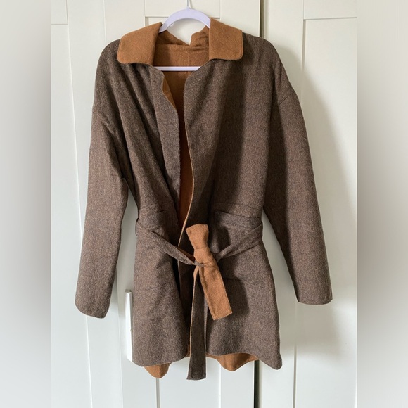 Sol Alpaca Reversible Wrap Coat Large Brown